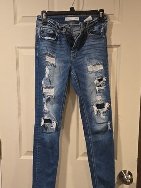 KanCan Women's Skinny Ripped Blue Jeans